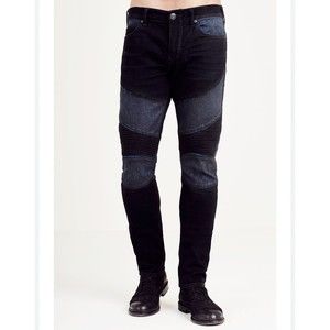 True‎ Religion Mens 40x33 Rocco Relaxed Skinny blue black Moto Denim Jeans